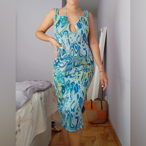 ZARA RETRO LAVA PRINTED STRETCH BANDAGE KNIT JACQUARD MIDI DRESS - Picture 2 of 11